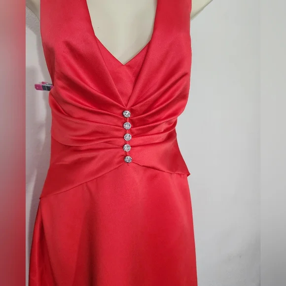 Impressions Dress 1990s Rhinestone Buttons Ruched Top Red Size 12 - Picture 10 of 12
